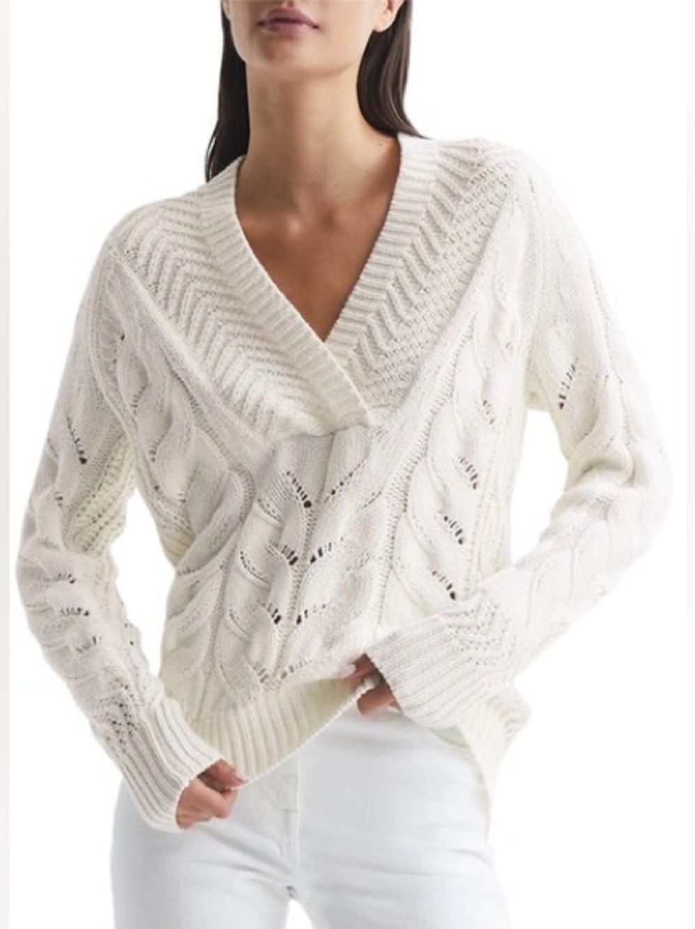 Reiss Claudine Cable Knit Sweater Ivory Cream Sz XS